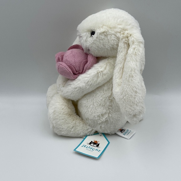 BNWT RARE Jellycat Bashful Bunny ‘Peony' Holding Pink Flower stuffed cute toy - Picture 2 of 8